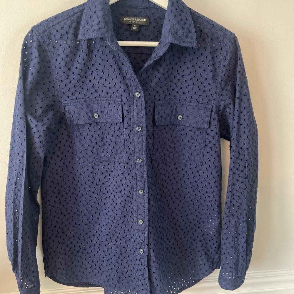 Banana Republic Men's Navy Eyelet Shirt